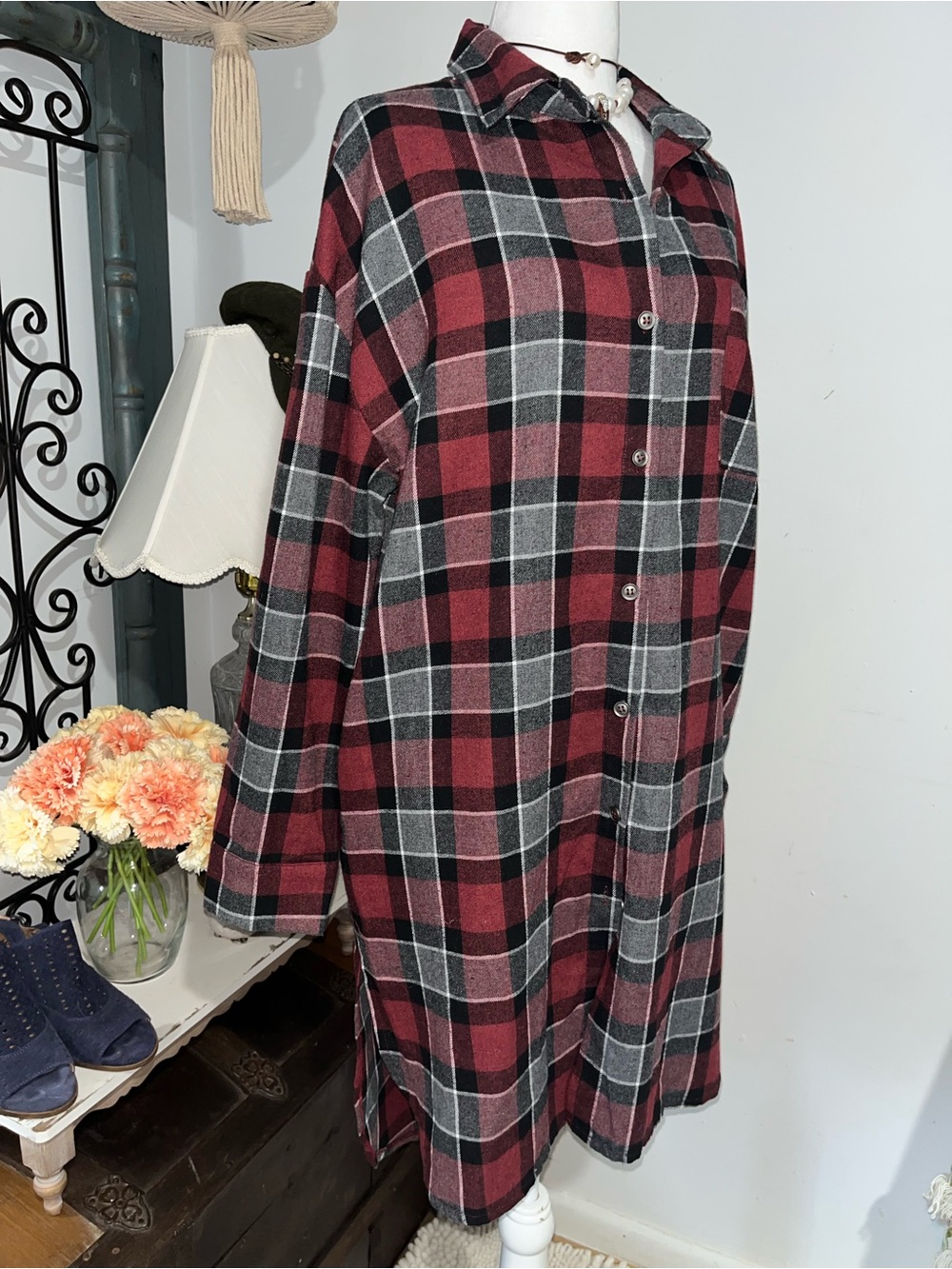 Long Button Down Flannel Shacket